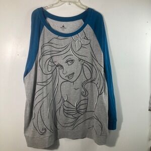 Disney Parks Ariel The Little Mermaid Raglan Sweatshirt 3X Blue Grey Flaw